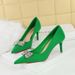 18249-AK51 European And American Fashion Pointed-toe High-heeled For Women With Rhinestone Bow, Shallow Mid-heel Single_vogvips.com