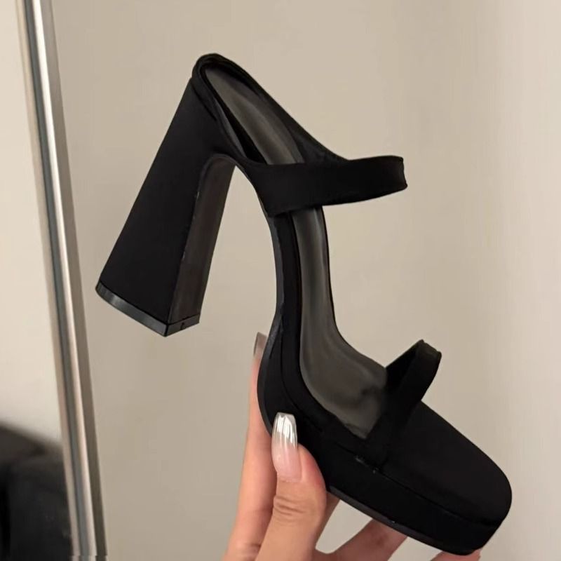 2025 Spring And Summer New Temperament Square Head A Word With Waterproof Platform Short Heel_vogvips.com