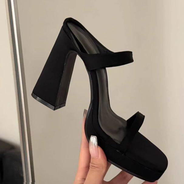 2025 Spring And Summer New Temperament Square Head A Word With Waterproof Platform Short Heel_vogvips.com