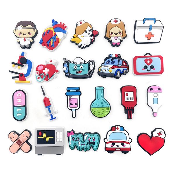 21 Sets Of Cartoon Cute Medical Series Shoes Flower Decorative Buckle Personality DIY Garden Shoe Buckle Accessories_vogvips.com
