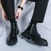 European Warm Series Martin British Style High Dark Series Shiny Leather Thick Sole Height Increasing Mid Top Inner Side Zipper Short Boots_vogvips.com