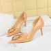 638-AK33 Banquet Women's High Heels Shallow Mouth Pointed Side Hollow Patent Leather Metal Round Water Diamond Buckle_vogvips.com
