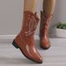New Plus Size Women's Winter New Western One Foot Flat Snow Embroidered Calf Boots, Cross_vogvips.com