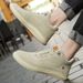 Men's Round Head Anti-suede Casual Board Shoes Front Lace-up Breathable Flat Heel Rubber Non-slip Sole Medium Top Men's Shoes_vogvips.com