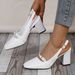 Women's plus Size Square Toe Elegant Closed Toe Sandals Chunky Heel Sexy Leather Buckle High Heels for Summer_vogvips.com