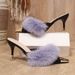 Autumn High Heeled Furry Fashion Slippers For Women Plus Size 43 Stiletto Heel Open Toe Pointed Toe Casual Sandals_vogvips.com