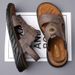 Men's Summer Breathable Casual Leather Men's With Soles And Soft Surfaces, Cowhide Beach Shoes, Outdoor One Shoe, Two_vogvips.com