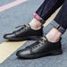 Shallow Mouth Round Head Irst Layer Cowhide Men's Board Shoes Ront Lace-up Lat Heel Casual Men's Shoes Small White Shoes_vogvips.com