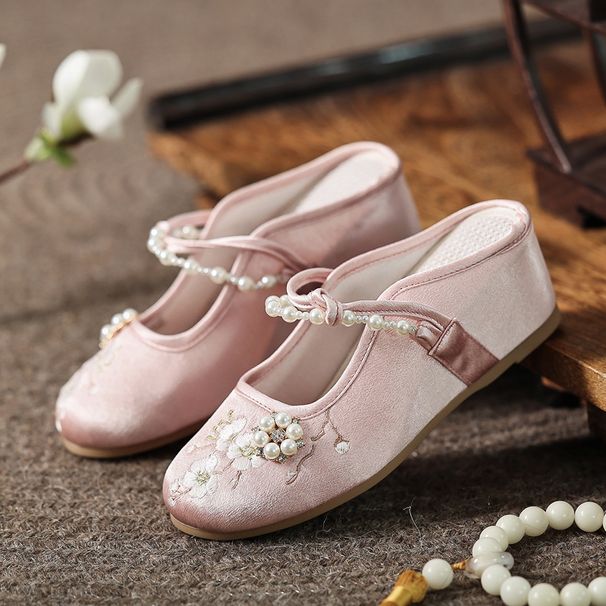 Spring Summer Home And Outdoor Wear Thick Soled New Chinese Style Women's Embroidered Plain Slippers For Children_vogvips.com