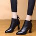 High For Women 2025 Autumn Four Seasons New British Style Chunky Heel Short Soft Leather Women's Shoes Fleece-Lined_vogvips.com
