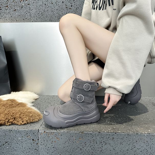 Fashionable new snow boots for women, soled genuine leather, winter 2025 with plush and thick toe short boots, warm_vogvips.com