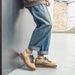 Men's Retro Work Boots With Anti-Slip Sole, Chunky Round-Toe Ankle Boots For Casual Wear, Suede & Canvas Upper, Cushioned Comfort & Height Increase_vogvips.com