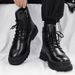 Martin Autumn High-Top Thick-Soled Motorcycle Work Black Men's Mid-Top Shoes British Style Leather Boots_vogvips.com