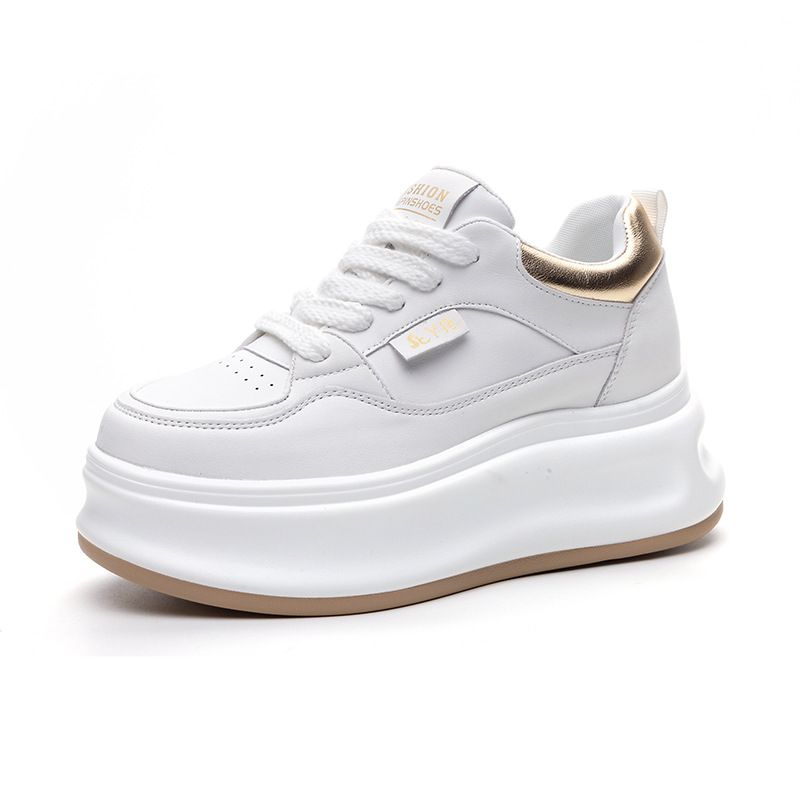 Little White Shoes, Inner Height Of Leather Surface, Casual Platform Student Shoes, Wedge Heel, Comfortable Women's Shoes_vogvips.com
