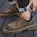 Men's Low-Cut Chunky Sole Casual Martin Boots - Vintage Workwear Style - Breathable Pigskin Leather - Slip-Resistant Rubber Outsole - Lace-Up Design_vogvips.com