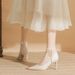 Women's Shoes Casual Business Wedding Party Style Stiletto White Lychee Pattern One Line Pearl Two Wear Comfortable Daily Single Shoes For Women_vogvips.com