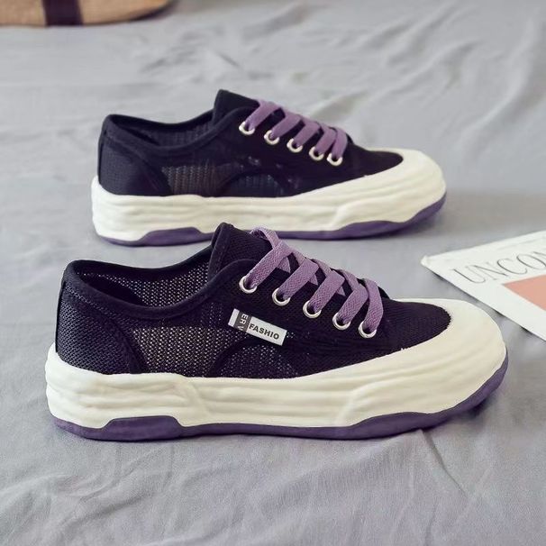 2024 Summer Women's Tide With Board Flat Female Fashion Casual Thick Bottom Mesh Breathable White Shoes_vogvips.com