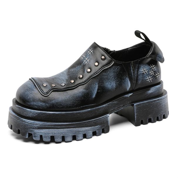 Gothic Rivets Popular Leather Shoes Derby Shoes Low-top Thick-soled Heightening Casual Men's Shoes_vogvips.com