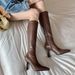 Elegant Pointed-Toe High Heel Knee-High Boots For Women - Stretch PU Slim Fit Boots With Side Zipper, Comfortable & Stylish_vogvips.com