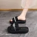 Womens Black Rhinestone Platform Slide Sandals Open Toe Thick Design Non Slip Sole For Summer Daily Wear And Beach Trips_vogvips.com
