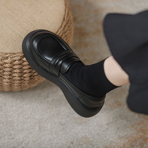 Genuine Loafers Women 2025 Spring & Fall New Arrival Season Platform Black Versatile Single-Layer JK British Style_vogvips.com