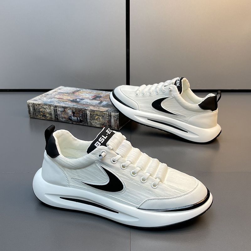 2025 New Couple Shoes Ice Silk Running Shoes Light And Comfortable Mesh Breathable Sports Men's Shoes Thick Soled White Shoes_vogvips.com