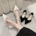 Fashion Gentle Fairy Style Temperament Thick Heel Single Shoes Female Spring And Summer Pearl One-word Buckle High Heels_vogvips.com