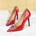 6122-3K36 European And American Style Banquet Heels Stiletto Shiny Patent Leather Shallow Pointed Toe Sparkling_vogvips.com