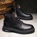 Men's Classic British Style Work Boots - Fashionable Unisex Leather-Look Ankle Boots With Cushioned EVA Insole & Breathable Lining (Black/Brown)_vogvips.com