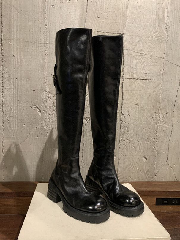 Washed Cowhide ~ Grape Mom Same Style Genuine Leather Chunky Heel Over-the-Knee For Women Thick Sole Slimming Long Tube_vogvips.com