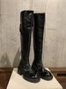 Washed Cowhide ~ Grape Mom Same Style Genuine Leather Chunky Heel Over-the-Knee For Women Thick Sole Slimming Long Tube_vogvips.com