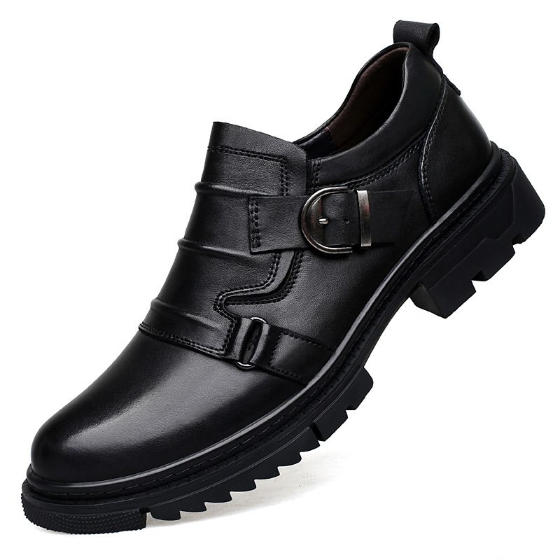 Casual Leather Shoes Men's Low-top Shoes Retro Locomotive Shoes Platform Leather Round Head Shoes_vogvips.com