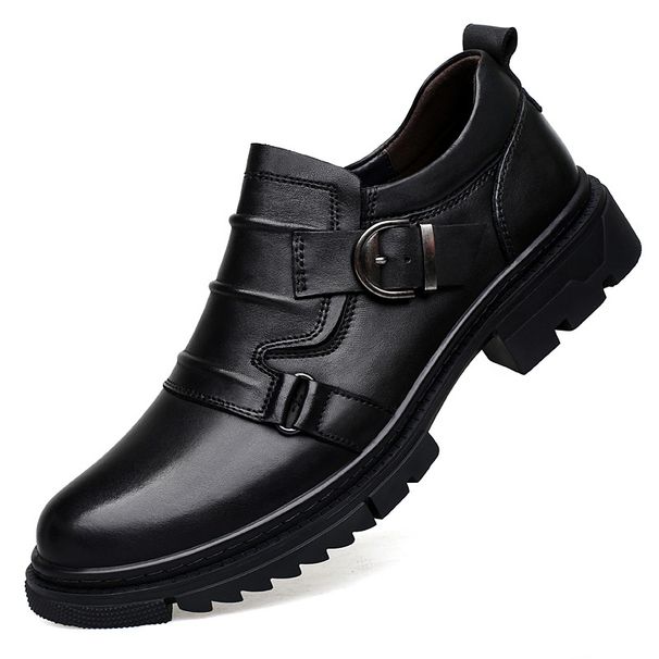 Casual Leather Shoes Men's Low-top Shoes Retro Locomotive Shoes Platform Leather Round Head Shoes_vogvips.com
