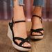 2025 Plus Size Cross Shaped Buckle With Rope Summer New Style Wedge Sandals Open Toe Women's Shoes_vogvips.com