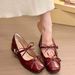 Evening Breeze Square-Toed Bowknot Silver Single French Style Little Mary Jane Shoes Loafers Spring And Autumn_vogvips.com