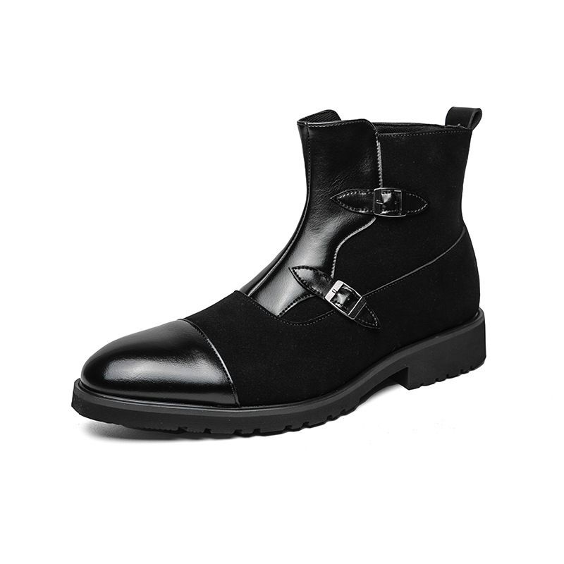 Men's British Style Brogue Ankle Boots - Vintage Pointed Toe Chelsea Boots With Side Zipper For Business Casual & Smart Outfits_vogvips.com