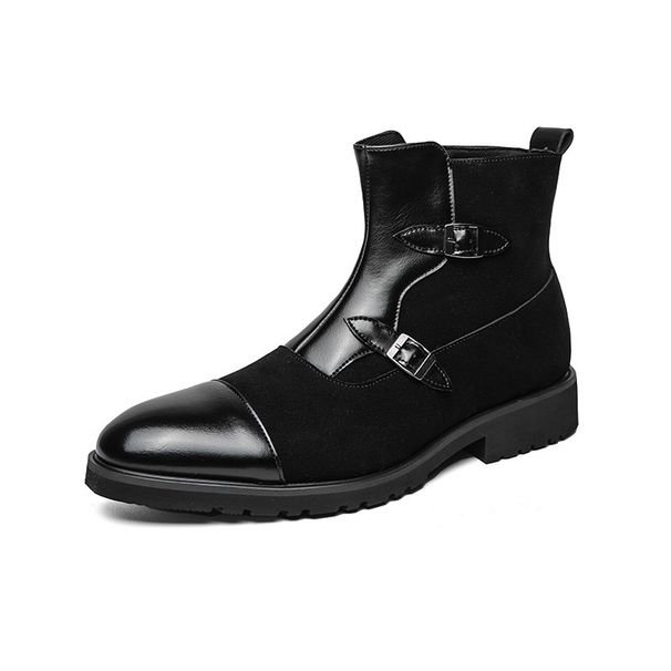 Men's British Style Brogue Ankle Boots - Vintage Pointed Toe Chelsea Boots With Side Zipper For Business Casual & Smart Outfits_vogvips.com