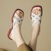 Bebealy Women Shoes Korean Version Retro Woven Fashion Sandals Spring New Rubber Low Heel Square Toe Beach Slippers Roman Shoes_vogvips.com
