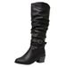 Western Cowboy Boots Knee High Leather Look Chunky Heel Buckle Detail Riding Boots Chunky Heel Platform Sole High Top Riding Boots Single Boots_vogvips.com