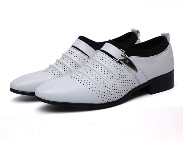 Men's Breathable Hollow-Out Leather Business Casual Shoes - Lightweight PU Upper With Rubber Sole For Comfort And Style Breathable Perforated Sandals_vogvips.com