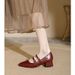 French Mary Jane Shoes New Style Square Toe Low Heel Single Shoes One Word Buckle Flat Toe Retro High Heels Thick Heel_vogvips.com