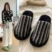 Men And Women's Cozy Striped Fuzzy Slippers For Home Winter Warm Soft Indoor House Shoes Non-Slip Rubber Sole_vogvips.com