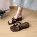 French-style Chunky Cross-strap Open-toe Slip-on For Women, 2026 Summer New Leopard Print Wedge Heel Beach Sandals_vogvips.com
