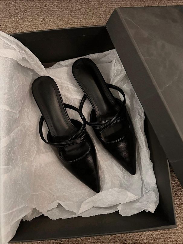 French-style Chunky Heel Elegant Closed-toe Mules Women, Suitable For Outdoor Wear, 2025 New Spring-summer Pointed-toe_vogvips.com