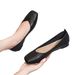 Genuine Leather Work Black Square Toe Flat Workwear Professional Office Interview Flight Attendant Soft Sole Single_vogvips.com
