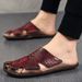 Men Slides Genuine Leather Slippers Loafers Casual Flats Keep Toe Beach Sandals Home Mules Black Shoes Soft_vogvips.com