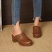 High-heeled Sandals, Chunky-heeled Mules, Closed-toe Summer Rivet Leather Shoes, Women's Half-slippers, Retro Style_vogvips.com