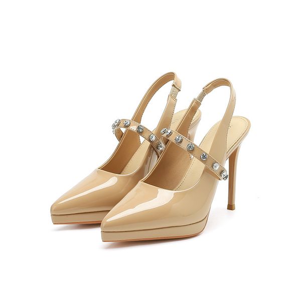 1088-16 Rhinestone One-Strap Heel Sandals For Women Pointed Toe Stiletto Waterproof Platform Single Shoes Backless_vogvips.com