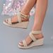 Women's Summer Woven Wedge Sandals Open Toe Cross Straps Thick Sole Fashionable Height Enhancing Casual Straw Weave Beach Vacation Shoes_vogvips.com
