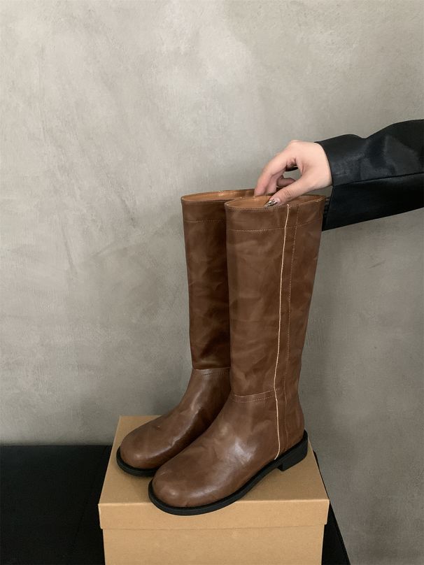 2024 Low Chunky Heel Long Women Round Toe Fashion Over-the-Knee High Straight Tube Riding Boots_vogvips.com